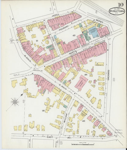 Sanborn Fire Insurance Map from Middletown, Orange County, New York (1892), Sheet #0010 - Historic Sanborn Fire Insurance Map Print, vintage old map wall art, antique decor, genealogy gift, New York New York map
