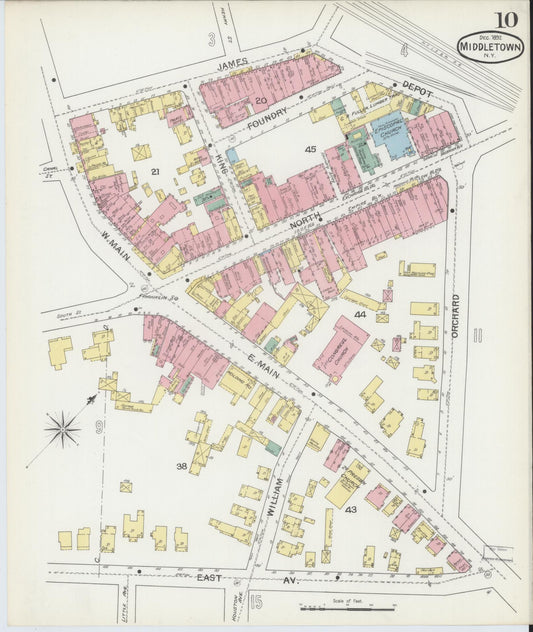 Sanborn Fire Insurance Map from Middletown, Orange County, New York (1892), Sheet #0010 - Historic Sanborn Fire Insurance Map Print, vintage old map wall art, antique decor, genealogy gift, New York New York map