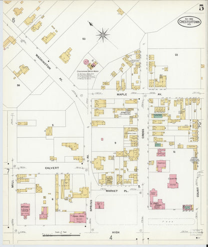 Sanborn Fire Insurance Map from Chestertown, Kent County, Maryland (1908), Sheet #0005 - Complete Map Set gallery image, historic Sanborn map, vintage wall art, Maryland Maryland
