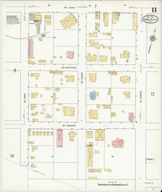 Sanborn Fire Insurance Map from Gonzales, Gonzales County, Texas (1912), Sheet #0011 - Historic Sanborn Fire Insurance Map Print, vintage old map wall art, antique decor, genealogy gift, Texas Texas map