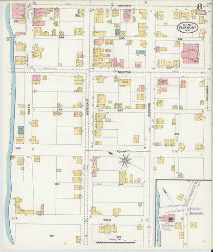 Sanborn Fire Insurance Map from Fairmont, Marion County, West Virginia (1906), Sheet #0008 - Complete Map Set gallery image, historic Sanborn map, vintage wall art, West Virginia West Virginia