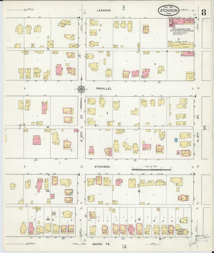 Sanborn Fire Insurance Map from Atchison, Atchison County, Kansas (1916), Sheet #0008 - Complete Map Set gallery image, historic Sanborn map, vintage wall art, Kansas Kansas