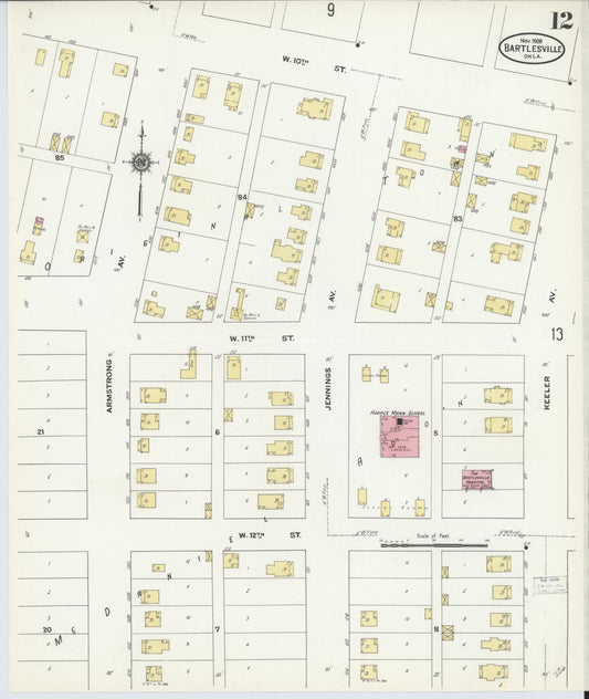 Sanborn Fire Insurance Map from Bartlesville, Washington County, Oklahoma (1909), Sheet #0012 - Historic Sanborn Fire Insurance Map Print, vintage old map wall art, antique decor, genealogy gift, Oklahoma Oklahoma map