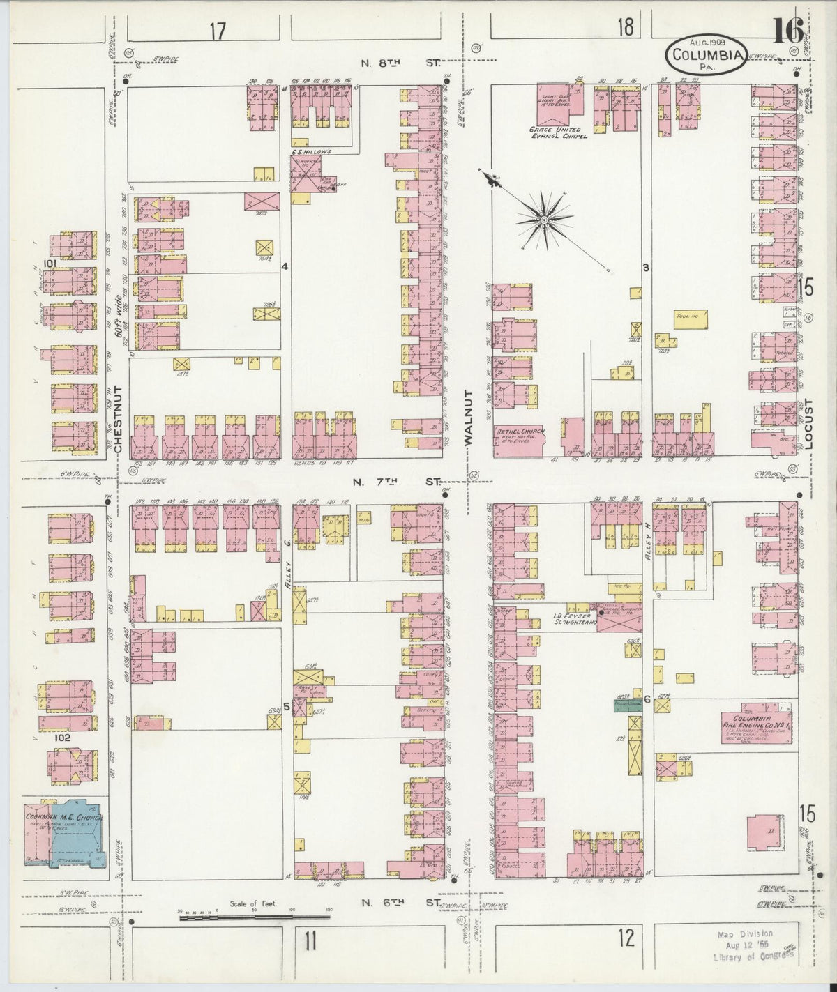 Sanborn Fire Insurance Map from Columbia, Lancaster County, Pennsylvania (1909), Sheet #0016 - Complete Map Set gallery image, historic Sanborn map, vintage wall art, Pennsylvania Pennsylvania