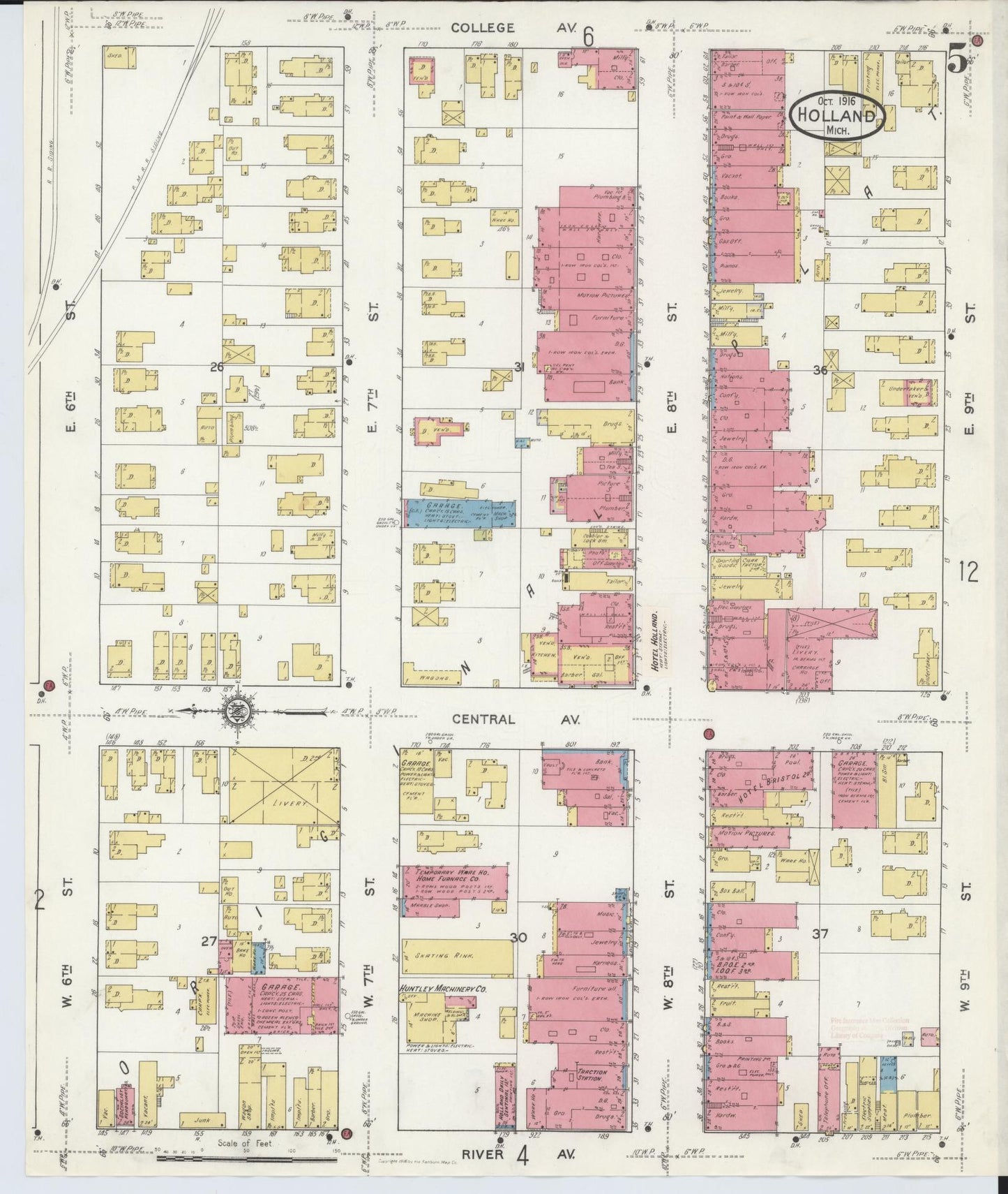 Sanborn Fire Insurance Map from Holland, Ottawa County, Michigan (1916), Sheet #0005 - Complete Map Set gallery image, historic Sanborn map, vintage wall art, Michigan Michigan