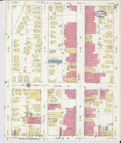 Sanborn Fire Insurance Map from Holland, Ottawa County, Michigan (1916), Sheet #0005 - Complete Map Set gallery image, historic Sanborn map, vintage wall art, Michigan Michigan