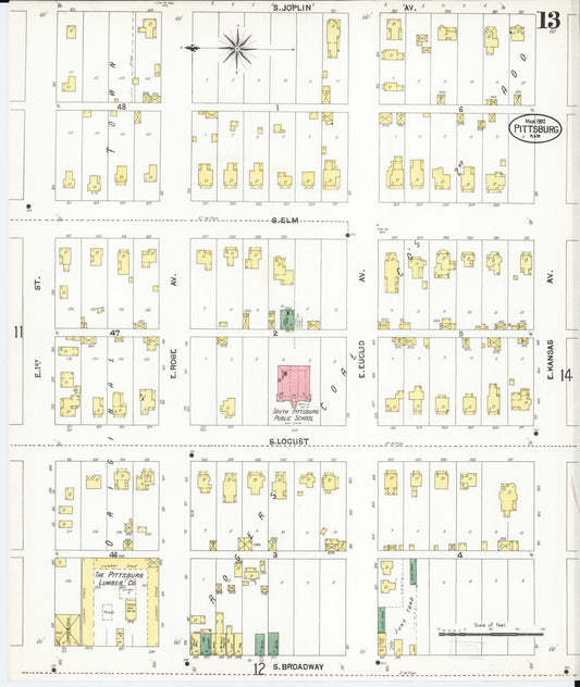 Sanborn Fire Insurance Map from Pittsburg, Crawford County, Kansas (1902), Sheet #0013 - Historic Sanborn Fire Insurance Map Print, vintage old map wall art, antique decor, genealogy gift, Kansas Kansas map