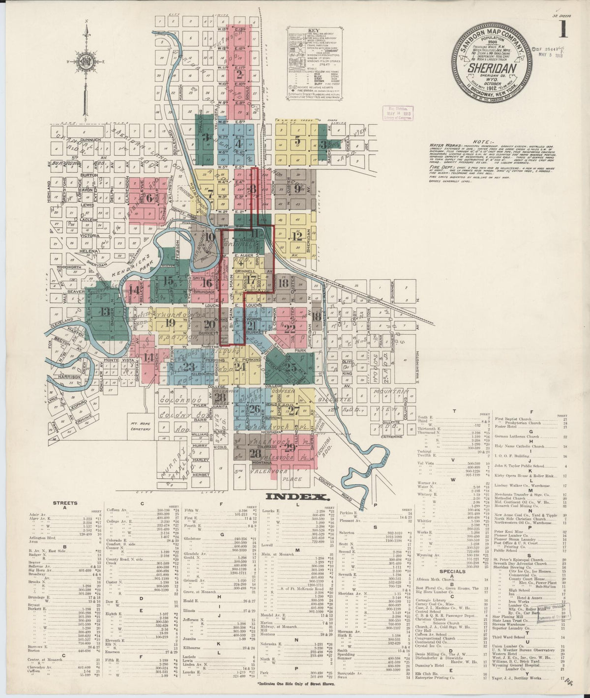 Sanborn Fire Insurance Map from Sheridan, Sheridan County, Wyoming (1912), Sheet #0001 - Historic Sanborn Fire Insurance Map Print, vintage old map wall art, antique decor, genealogy gift, Wyoming Wyoming map