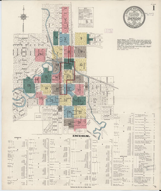 Sanborn Fire Insurance Map from Sheridan, Sheridan County, Wyoming (1912), Sheet #0001 - Historic Sanborn Fire Insurance Map Print, vintage old map wall art, antique decor, genealogy gift, Wyoming Wyoming map