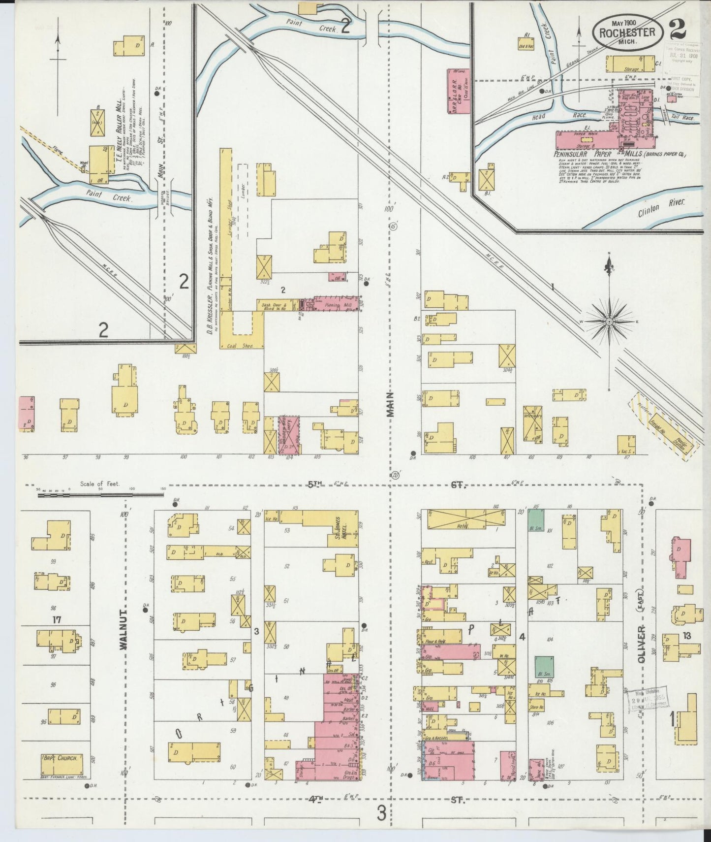 Sanborn Fire Insurance Map from Rochester, Oakland County, Michigan (1900), Sheet #0002 - Complete Map Set gallery image, historic Sanborn map, vintage wall art, Michigan Michigan
