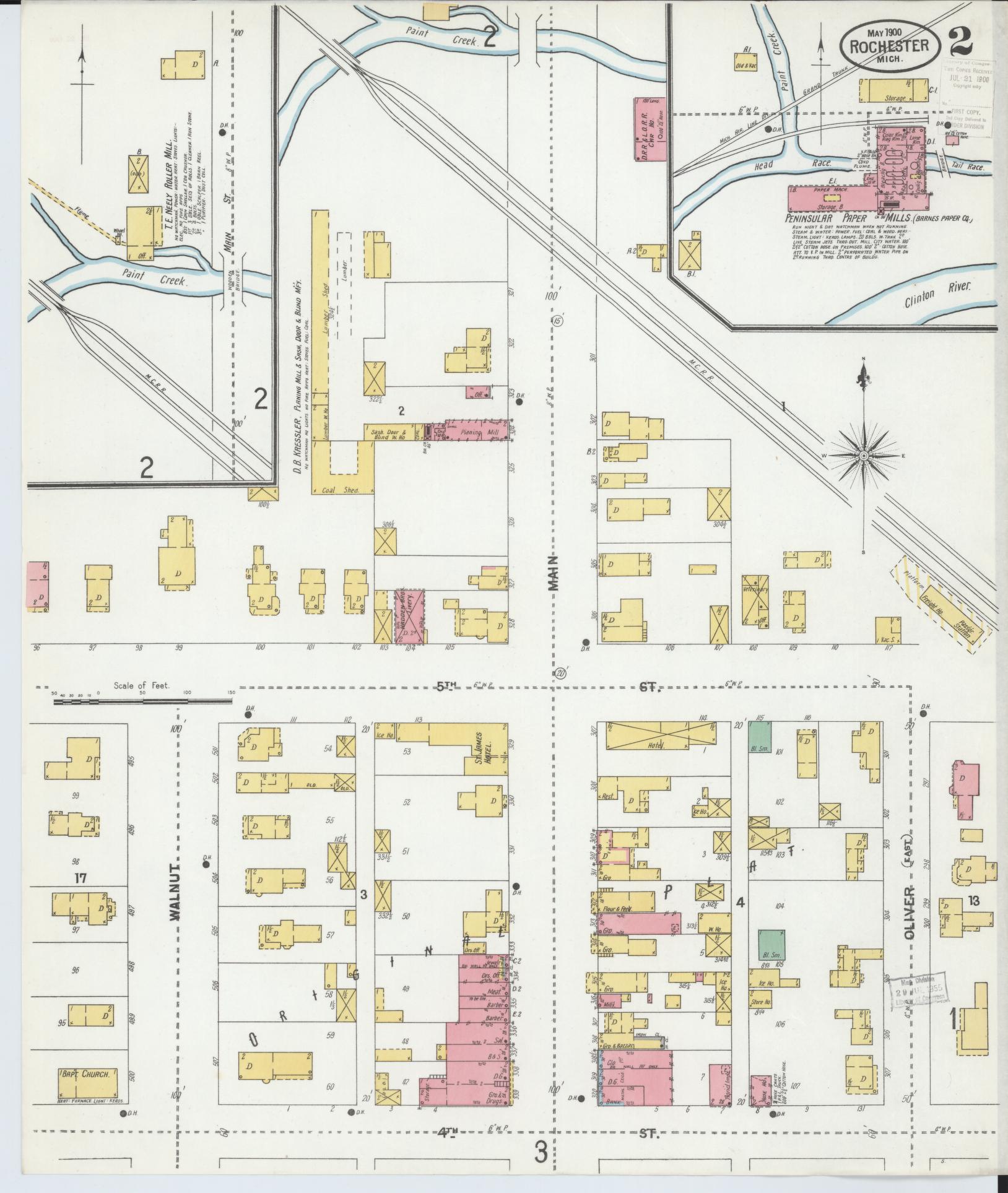 Sanborn Fire Insurance Map from Rochester, Oakland County, Michigan (1900), Sheet #0002 - Complete Map Set gallery image, historic Sanborn map, vintage wall art, Michigan Michigan