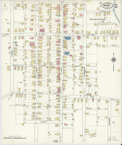 Sanborn Fire Insurance Map from Muncy, Lycoming County, Pennsylvania (1916), Sheet #0005 - Historic Sanborn Fire Insurance Map Print, vintage old map wall art, antique decor, genealogy gift, Pennsylvania Pennsylvania map
