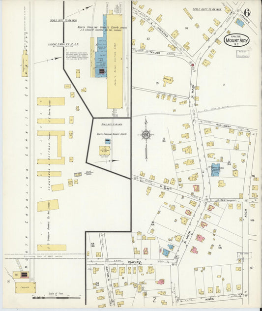Sanborn Fire Insurance Map from Mount Airy, Surry County, North Carolina (1916), Sheet #0006 - Historic Sanborn Fire Insurance Map Print, vintage old map wall art, antique decor, genealogy gift, North Carolina North Carolina map