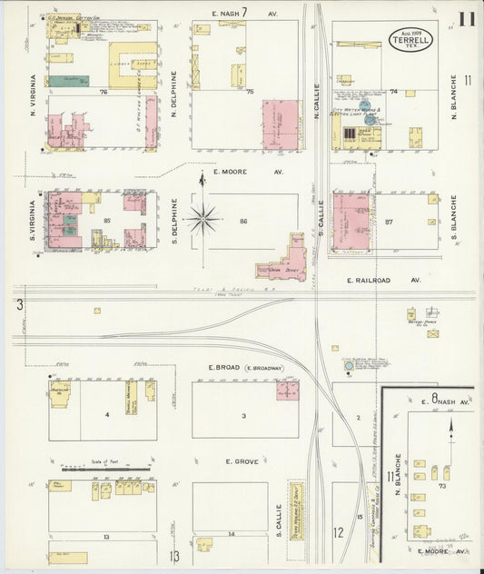 Sanborn Fire Insurance Map from Terrell, Kaufman County, Texas (1909), Sheet #0011 - Historic Sanborn Fire Insurance Map Print, vintage old map wall art, antique decor, genealogy gift, Texas Texas map