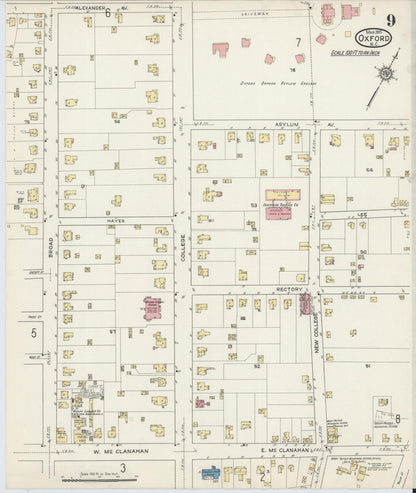 Sanborn Fire Insurance Map from Oxford, Granville County, North Carolina (1915), Sheet #0009 - Historic Sanborn Fire Insurance Map Print, vintage old map wall art, antique decor, genealogy gift, North Carolina North Carolina map