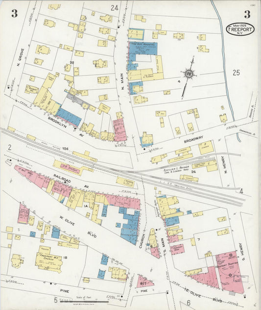 Sanborn Fire Insurance Map from Freeport, Nassau County, New York (1925), Sheet #0003 - Historic Sanborn Fire Insurance Map Print, vintage old map wall art, antique decor, genealogy gift, New York New York map