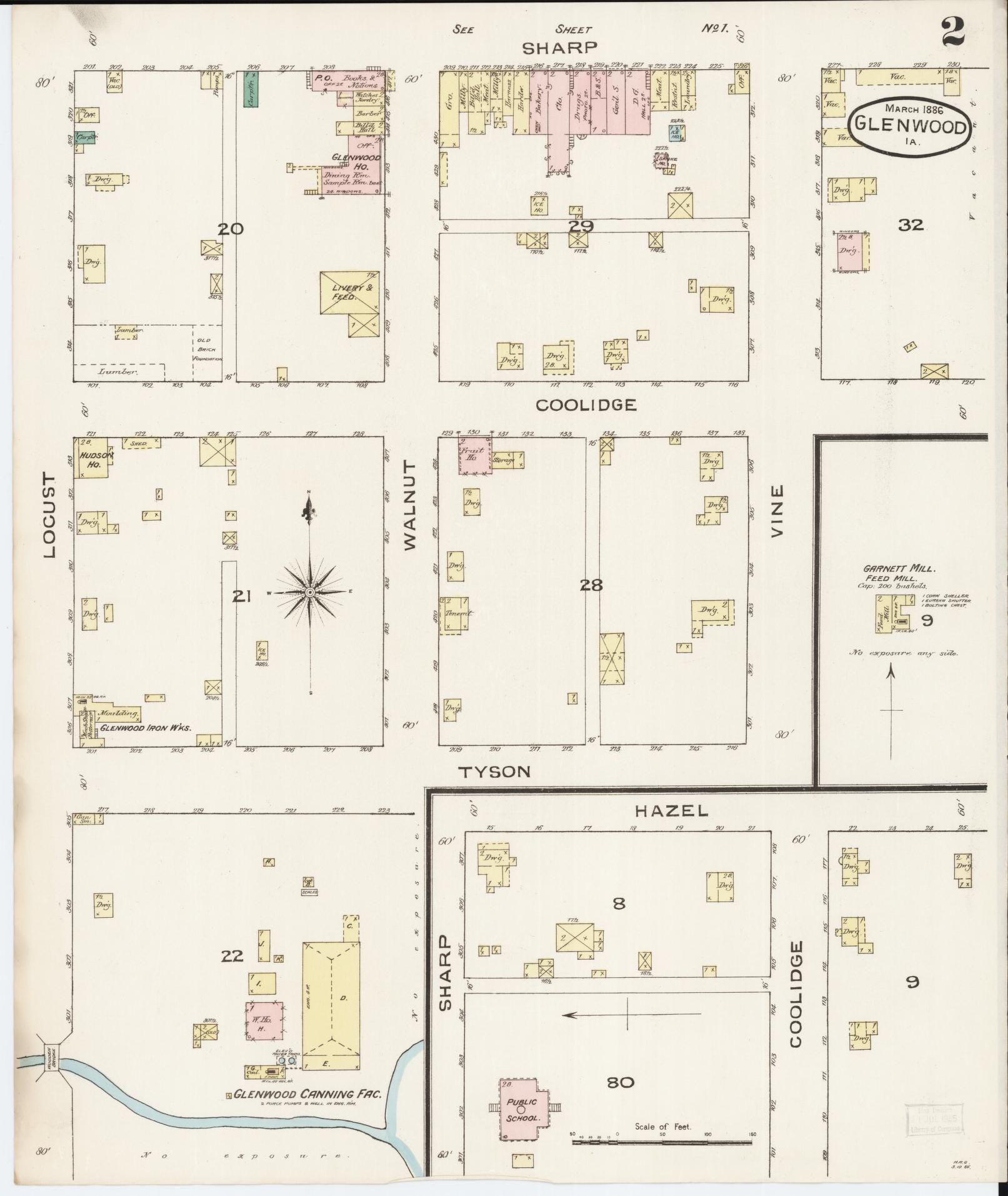 Sanborn Fire Insurance Map from Glenwood, Mills County, Iowa (1886), Sheet #0002 - Historic Sanborn Fire Insurance Map Print, vintage old map wall art