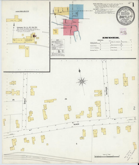 Sanborn Fire Insurance Map from Bartlett, Carroll County, New Hampshire (1908), Sheet #0001 - Complete Map Set gallery image, historic Sanborn map, vintage wall art, New Hampshire New Hampshire