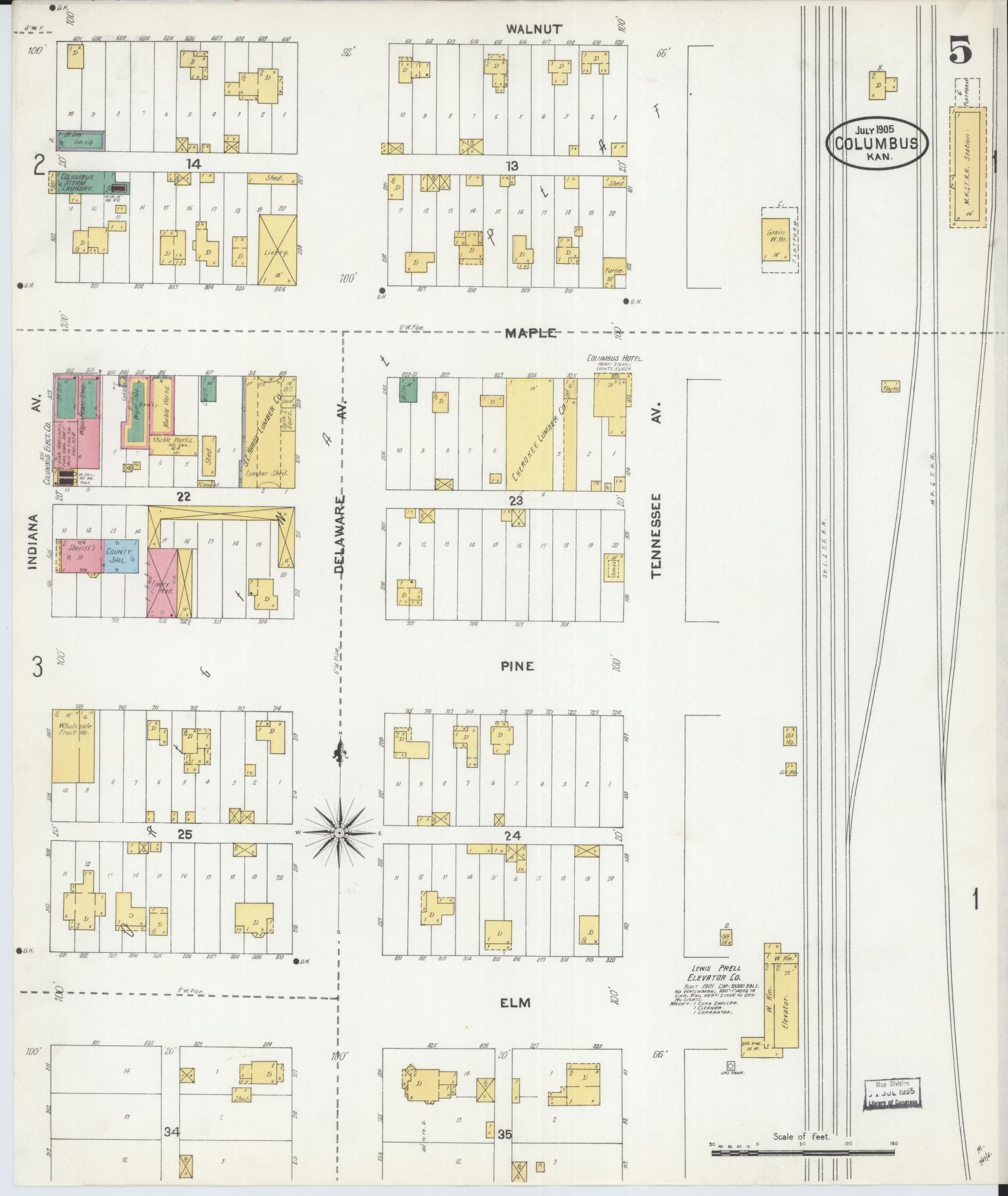 Sanborn Fire Insurance Map from Columbus, Cherokee County, Kansas (1905), Sheet #0005 - Complete Map Set gallery image, historic Sanborn map, vintage wall art, Kansas Kansas