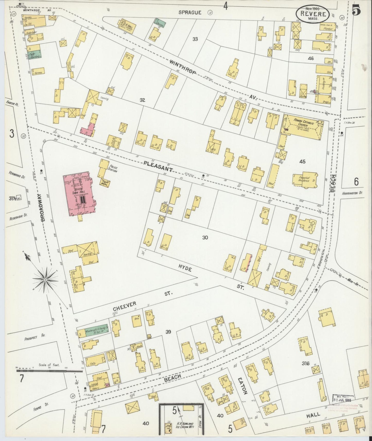 Sanborn Fire Insurance Map from Revere, Suffolk County, Massachusetts (1900), Sheet #0005 - Complete Map Set gallery image, historic Sanborn map, vintage wall art, Massachusetts Massachusetts