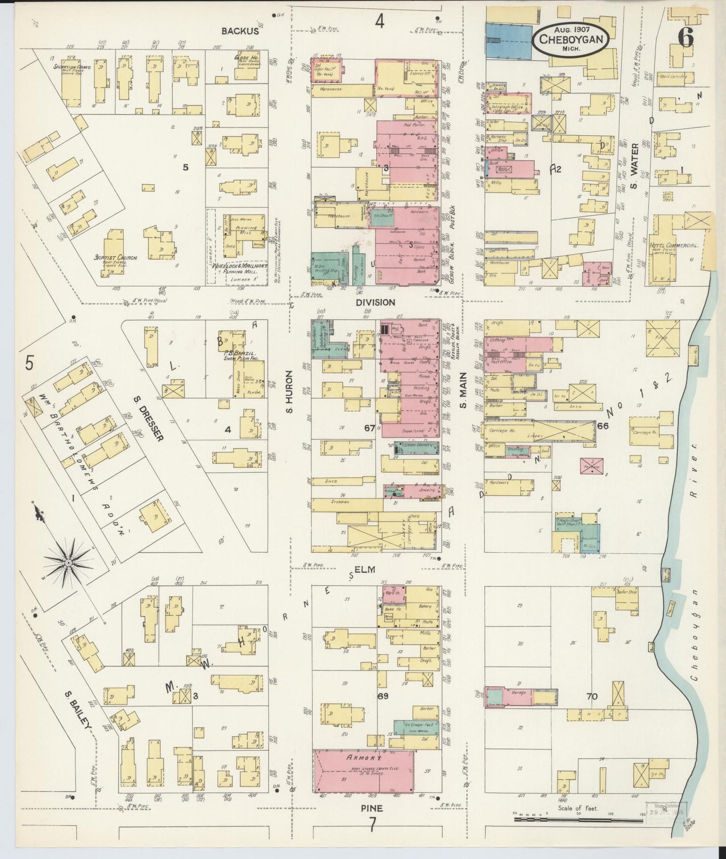 Sanborn Fire Insurance Map from Cheboygan, Cheboygan County, Michigan (1907), Sheet #0006 - Complete Map Set gallery image, historic Sanborn map, vintage wall art, Michigan Michigan