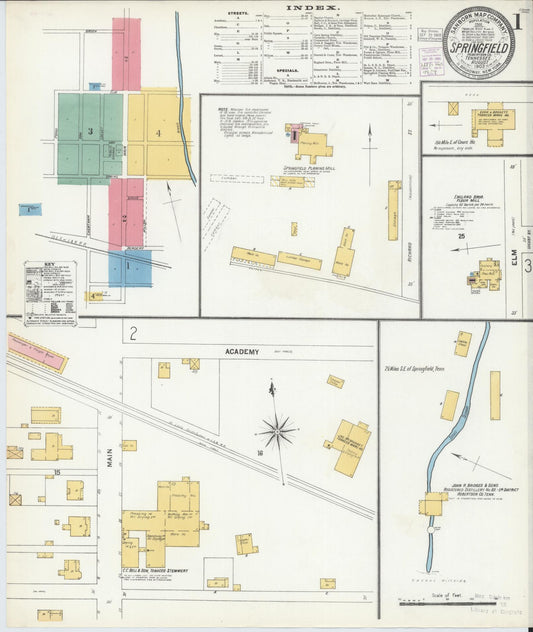 Sanborn Fire Insurance Map from Springfield, Robertson County, Tennessee (1903), Sheet #0001 - Historic Sanborn Fire Insurance Map Print, vintage old map wall art, antique decor, genealogy gift, Tennessee Tennessee map