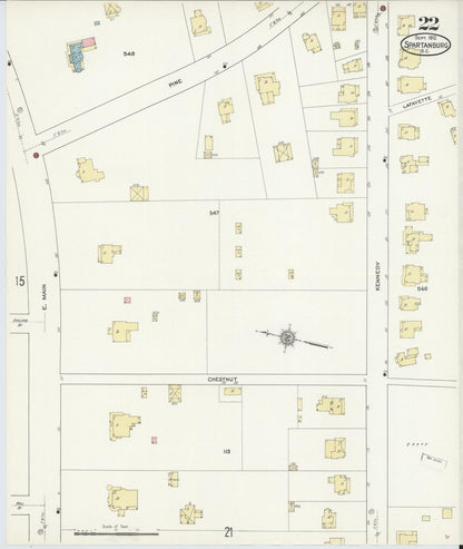Sanborn Fire Insurance Map from Spartanburg, Spartanburg County, South Carolina (1912), Sheet #0022 - Complete Map Set gallery image, historic Sanborn map, vintage wall art, South Carolina South Carolina
