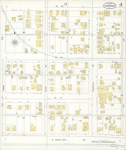 Sanborn Fire Insurance Map from Long Beach, Los Angeles County, California (1905), Sheet #0004 - Complete Map Set gallery image, historic Sanborn map, vintage wall art, California California
