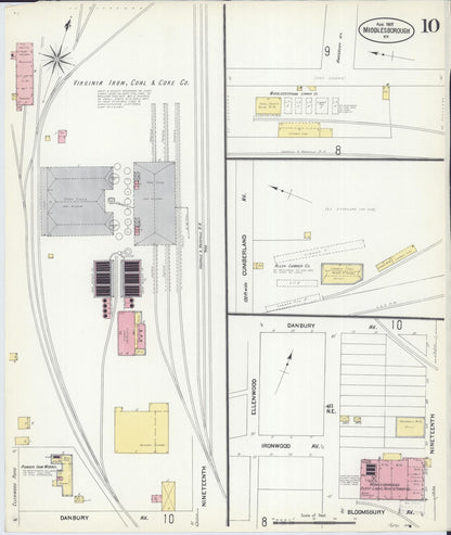 Sanborn Fire Insurance Map from Middlesboro, Bell County, Kentucky (1907), Sheet #0010 - Complete Map Set gallery image, historic Sanborn map, vintage wall art, Kentucky Kentucky