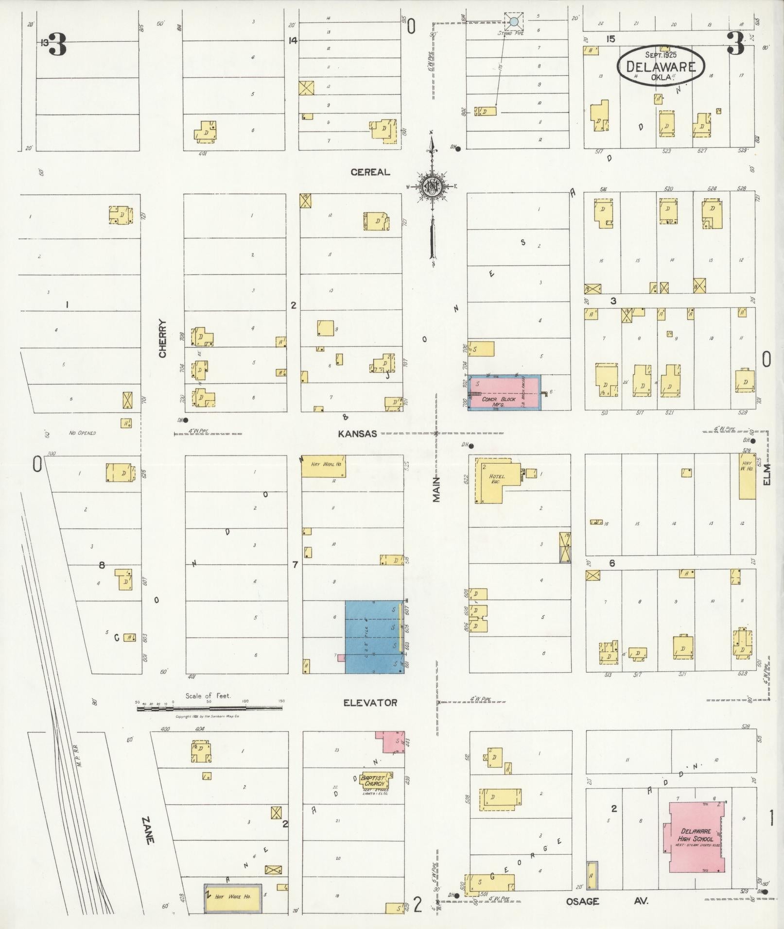 Sanborn Fire Insurance Map from Delaware, Nowata County, Oklahoma (1925), Sheet #0003 - Complete Map Set gallery image, historic Sanborn map, vintage wall art, Delaware Delaware