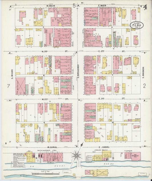 Sanborn Fire Insurance Map from Peru, Miami County, Indiana (1899), Sheet #0004 - Historic Sanborn Fire Insurance Map Print, vintage old map wall art, antique decor, genealogy gift, Indiana Indiana map