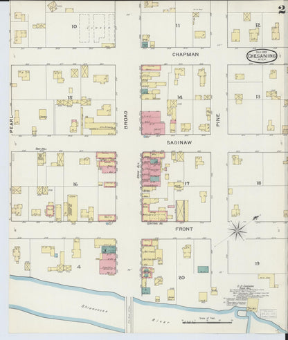Sanborn Fire Insurance Map from Chesaning, Saginaw County, Michigan (1893), Sheet #0002 - Complete Map Set gallery image, historic Sanborn map, vintage wall art, Michigan Michigan