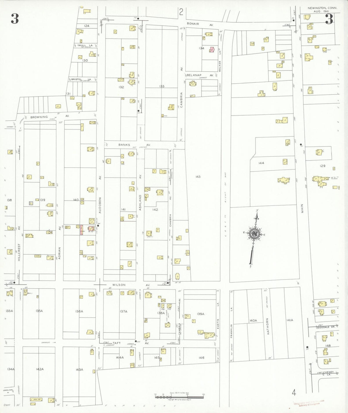 Sanborn Fire Insurance Map from Newington, Hartford County, Connecticut (1941), Sheet #0003 - Historic Sanborn Fire Insurance Map Print, vintage old map wall art, antique decor, genealogy gift, Connecticut Connecticut map