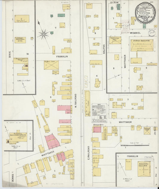 Sanborn Fire Insurance Map from Enfield, Halifax County, North Carolina (1900), Sheet #0001 - Historic Sanborn Fire Insurance Map Print, vintage old map wall art, antique decor, genealogy gift, North Carolina North Carolina map