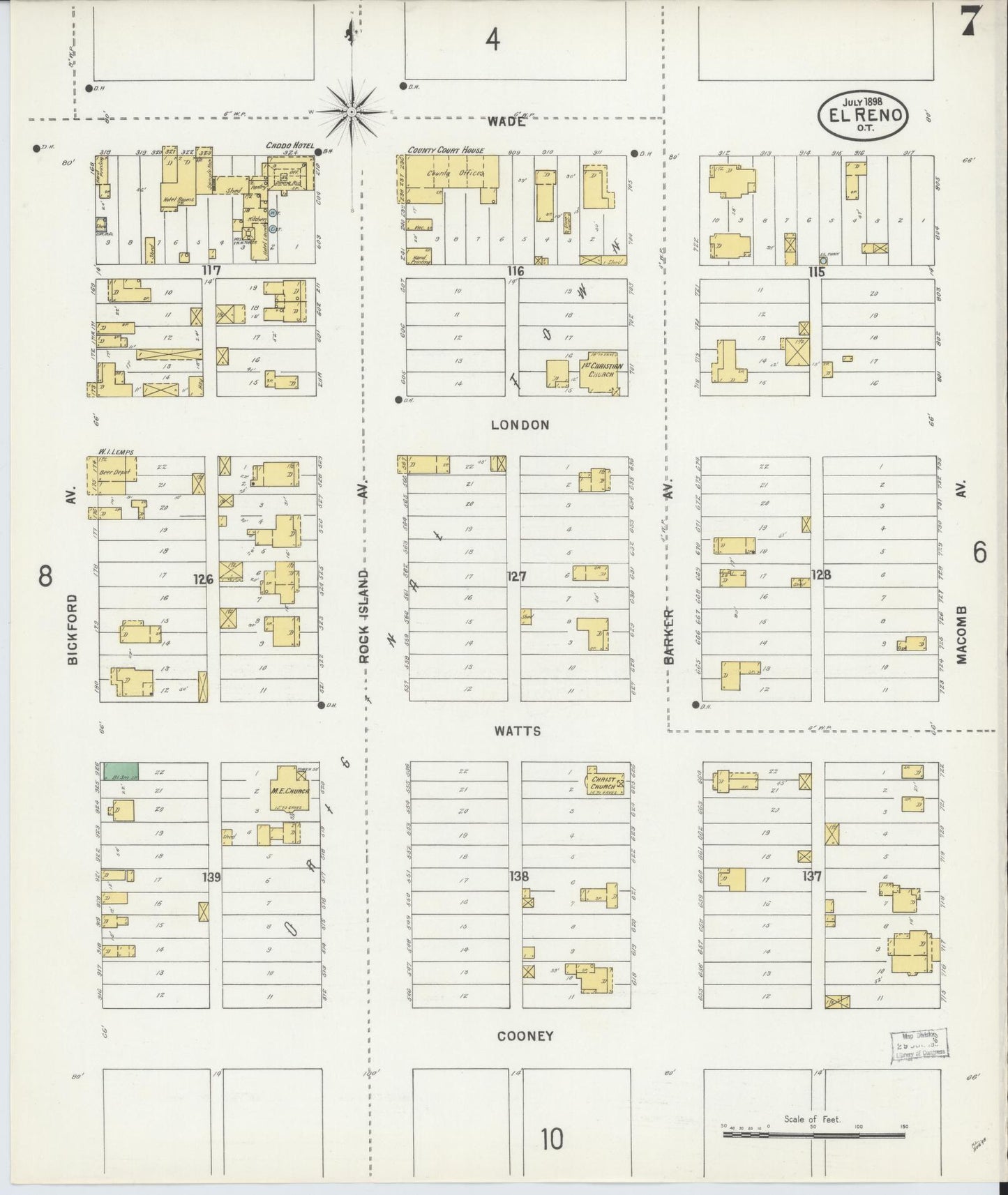 Sanborn Fire Insurance Map from El Reno, Canadian County, Oklahoma (1898), Sheet #0007 - Complete Map Set gallery image, historic Sanborn map, vintage wall art, Oklahoma Oklahoma