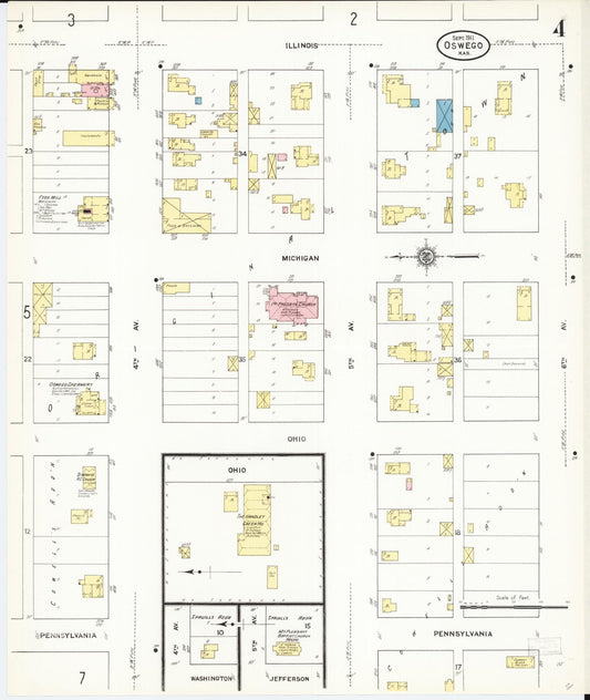 Sanborn Fire Insurance Map from Oswego, Labette County, Kansas (1911), Sheet #0004 - Historic Sanborn Fire Insurance Map Print, vintage old map wall art, antique decor, genealogy gift, Kansas Kansas map