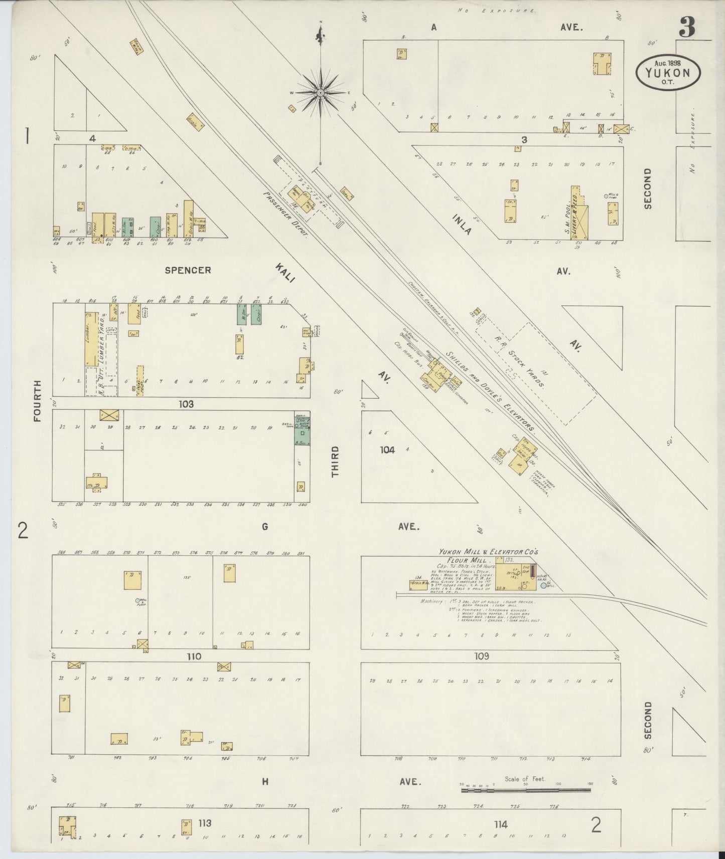 Sanborn Fire Insurance Map from Yukon, Canadian County, Oklahoma (1898), Sheet #0003 - Complete Map Set gallery image, historic Sanborn map, vintage wall art, Oklahoma Oklahoma