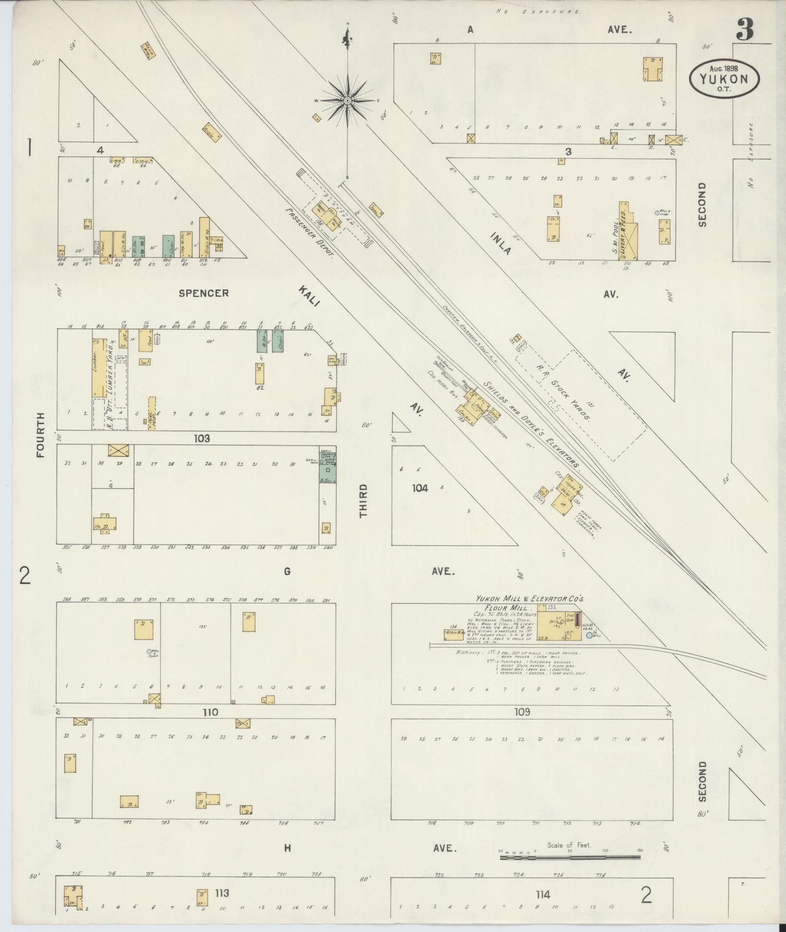 Sanborn Fire Insurance Map from Yukon, Canadian County, Oklahoma (1898), Sheet #0003 - Complete Map Set gallery image, historic Sanborn map, vintage wall art, Oklahoma Oklahoma