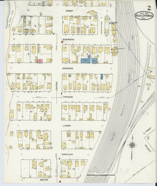 Sanborn Fire Insurance Map from Rock Springs, Sweetwater County, Wyoming (1920), Sheet #0002 - Historic Sanborn Fire Insurance Map Print, vintage old map wall art, antique decor, genealogy gift, Wyoming Wyoming map