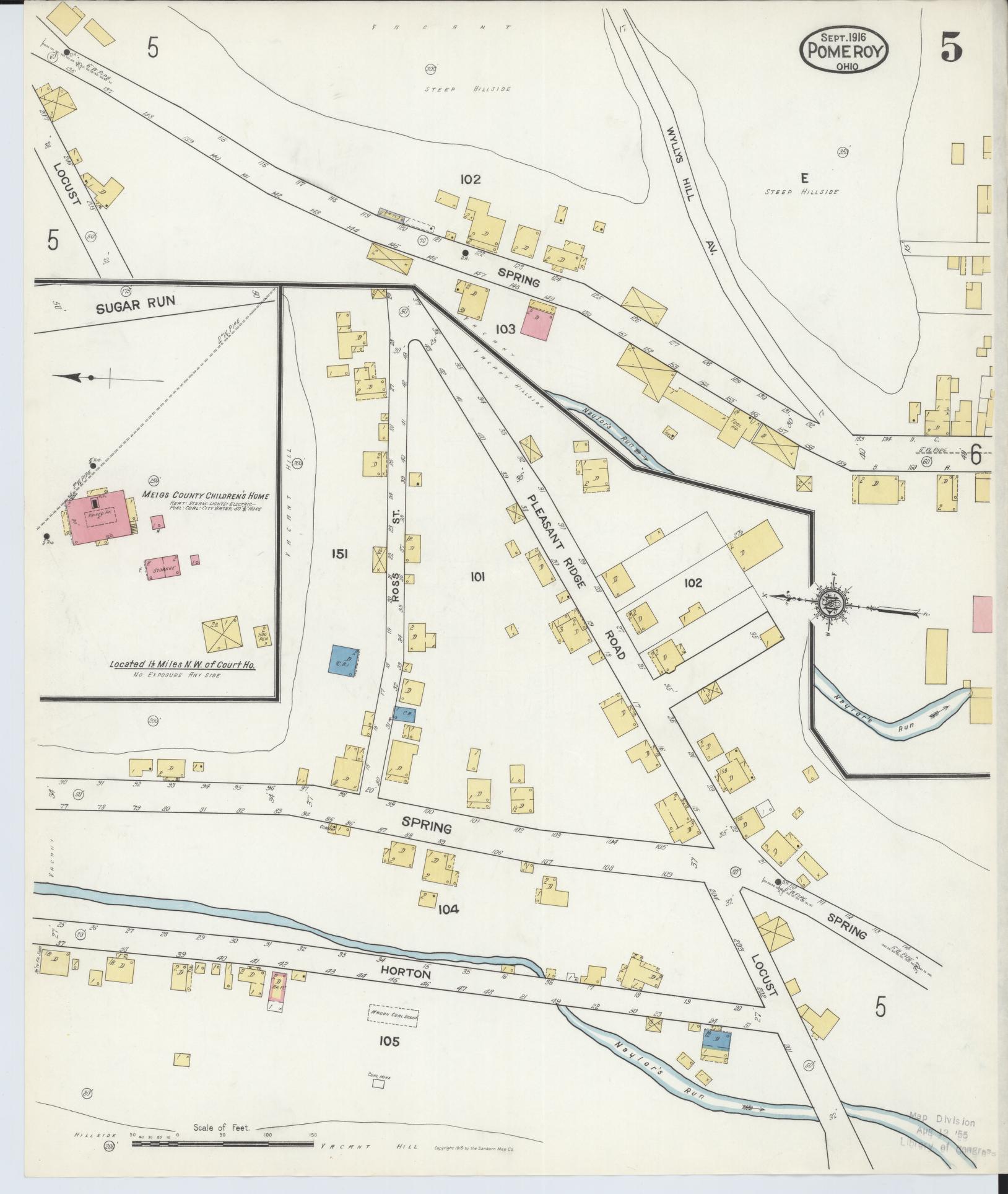 Sanborn Fire Insurance Map from Pomeroy, Meigs County, Ohio (1916), Sheet #0005 - Complete Map Set gallery image, historic Sanborn map, vintage wall art, Ohio Ohio