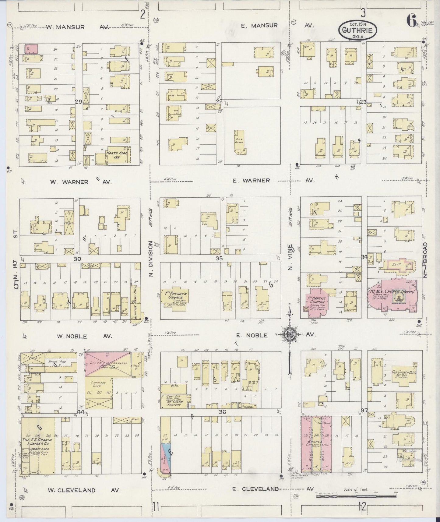 Sanborn Fire Insurance Map from Guthrie, Logan County, Oklahoma (1914), Sheet #0006 - Complete Map Set gallery image, historic Sanborn map, vintage wall art, Oklahoma Oklahoma