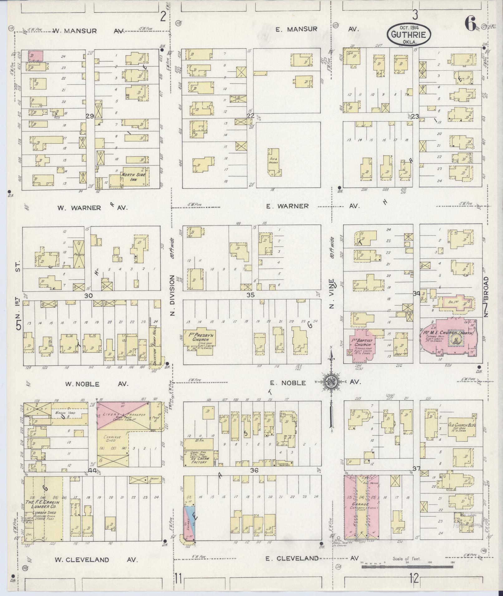Sanborn Fire Insurance Map from Guthrie, Logan County, Oklahoma (1914), Sheet #0006 - Complete Map Set gallery image, historic Sanborn map, vintage wall art, Oklahoma Oklahoma