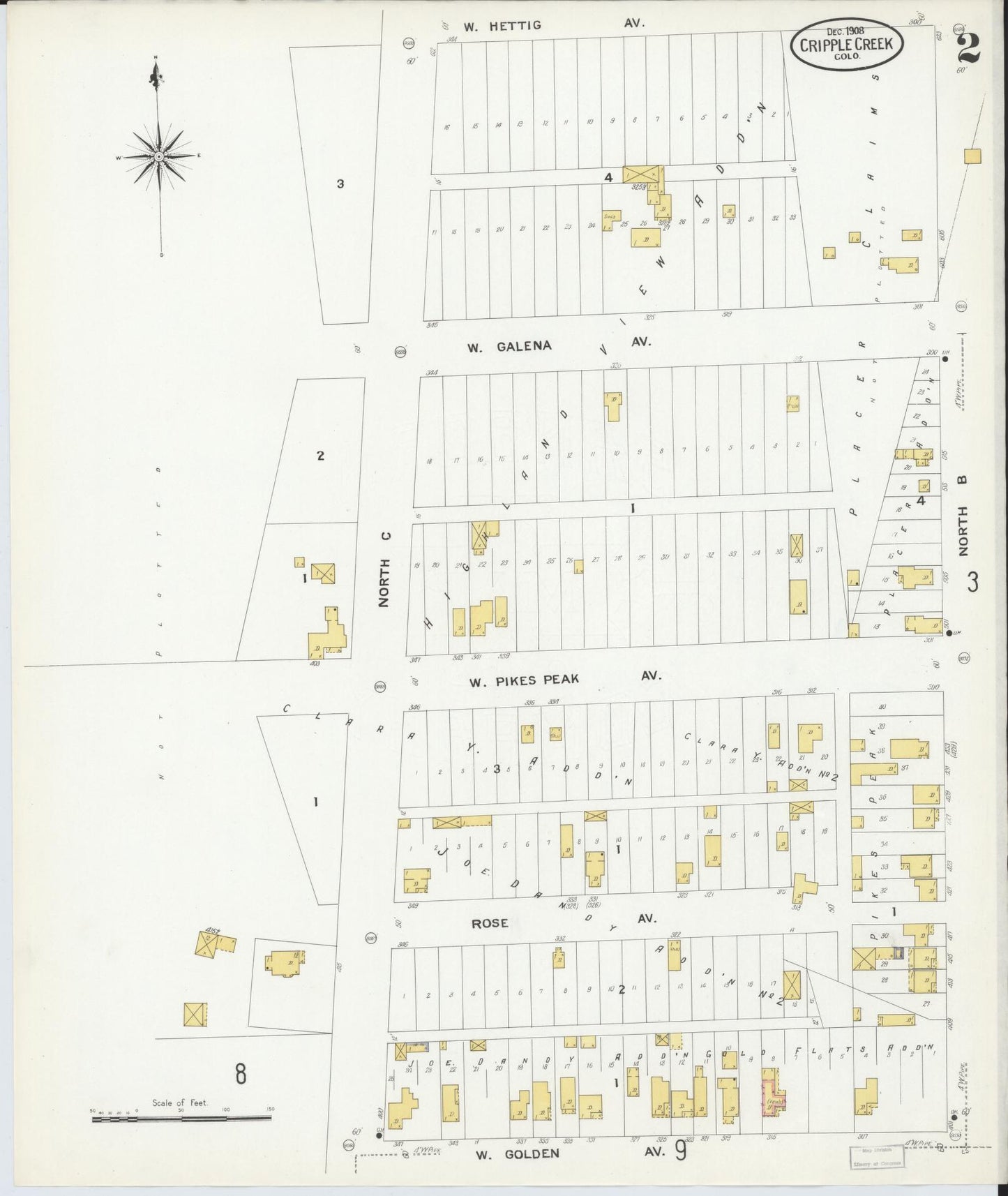 Sanborn Fire Insurance Map from Cripple Creek, Teller County, Colorado (1908), Sheet #0002 - Complete Map Set gallery image, historic Sanborn map, vintage wall art, Colorado Colorado