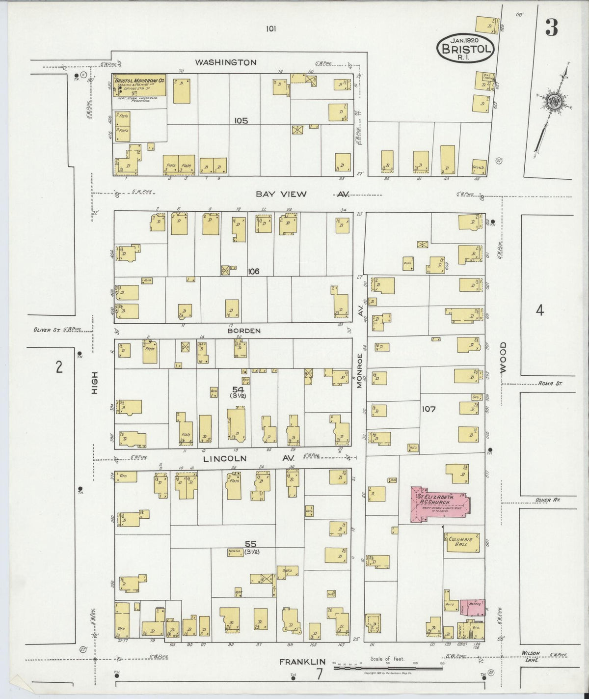 Sanborn Fire Insurance Map from Bristol, Bristol County, Rhode Island (1920), Sheet #0003 - Complete Map Set gallery image, historic Sanborn map, vintage wall art, Rhode Island Rhode Island