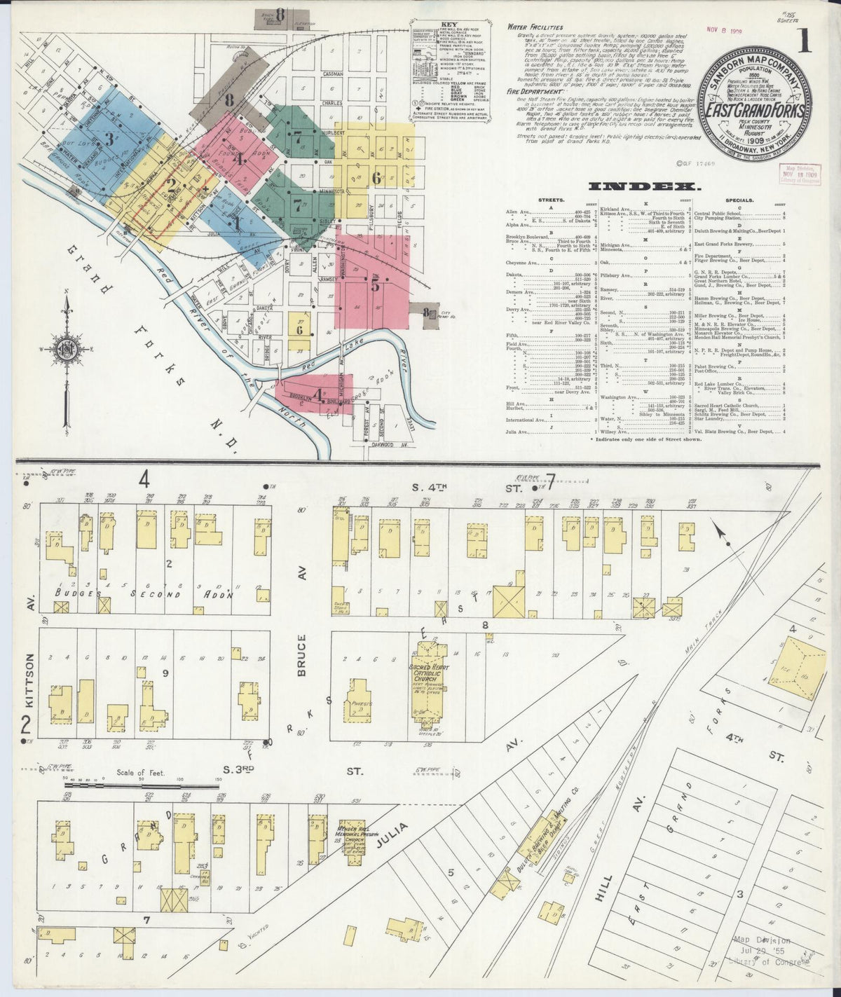 Sanborn Fire Insurance Map from East Grand Forks, Polk County, Minnesota (1909), Sheet #0001 - Complete Map Set gallery image, historic Sanborn map, vintage wall art, Minnesota Minnesota