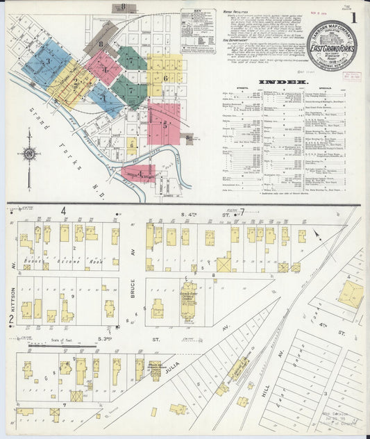Sanborn Fire Insurance Map from East Grand Forks, Polk County, Minnesota (1909), Sheet #0001 - Complete Map Set gallery image, historic Sanborn map, vintage wall art, Minnesota Minnesota