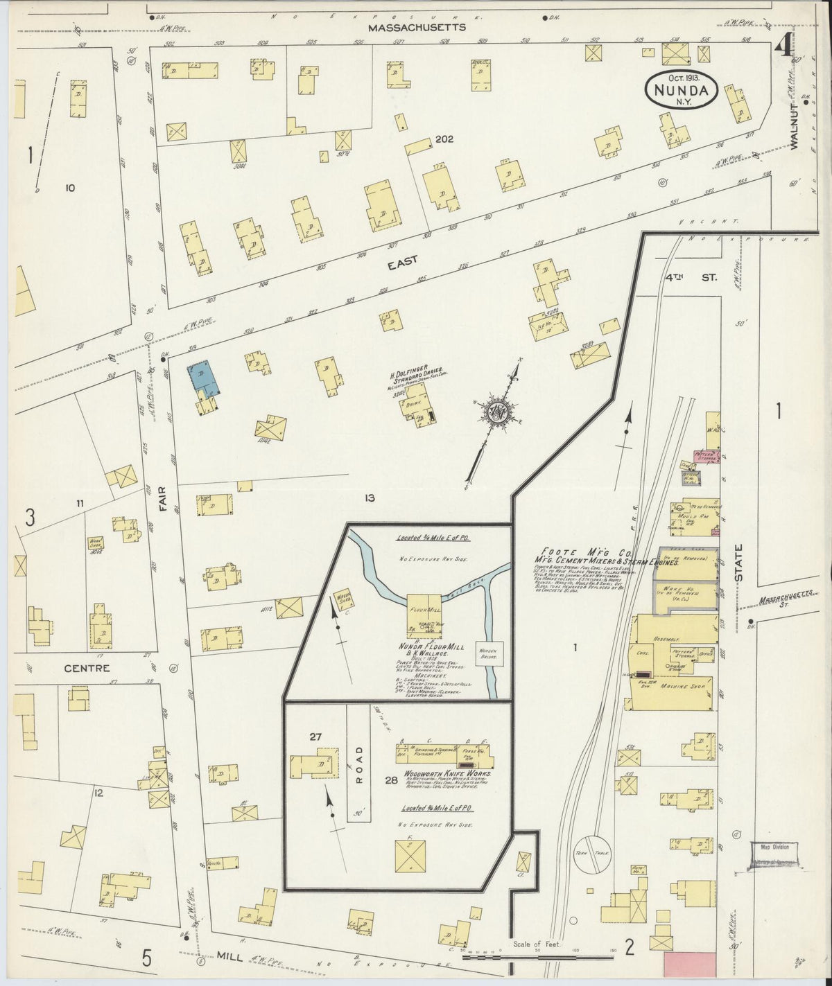Sanborn Fire Insurance Map from Nunda, Livingston County, New York (1913), Sheet #0004 - Historic Sanborn Fire Insurance Map Print, vintage old map wall art, antique decor, genealogy gift, New York New York map