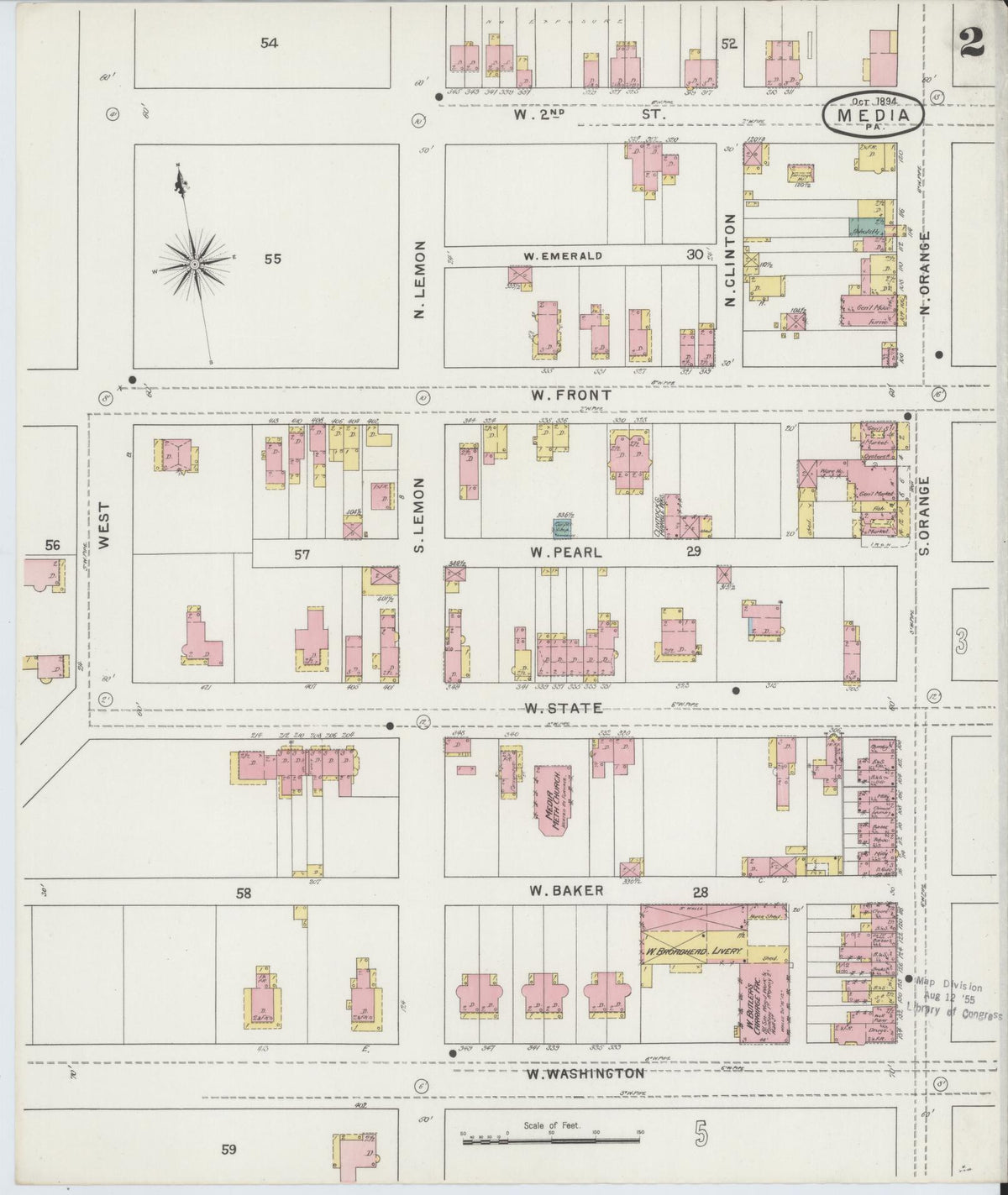 Sanborn Fire Insurance Map from Media, Delaware County, Pennsylvania (1894), Sheet #0002 - Historic Sanborn Fire Insurance Map Print, vintage old map wall art, antique decor, genealogy gift, Pennsylvania Pennsylvania map