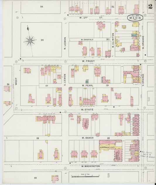 Sanborn Fire Insurance Map from Media, Delaware County, Pennsylvania (1894), Sheet #0002 - Historic Sanborn Fire Insurance Map Print, vintage old map wall art, antique decor, genealogy gift, Pennsylvania Pennsylvania map