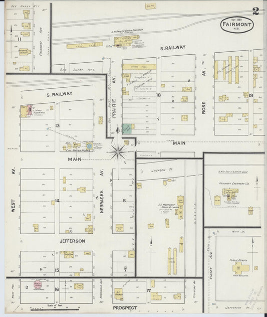 Sanborn Fire Insurance Map from Fairmont, Fillmore County, Nebraska (1889), Sheet #0002 - Historic Sanborn Fire Insurance Map Print, vintage old map wall art, antique decor, genealogy gift, Nebraska Nebraska map